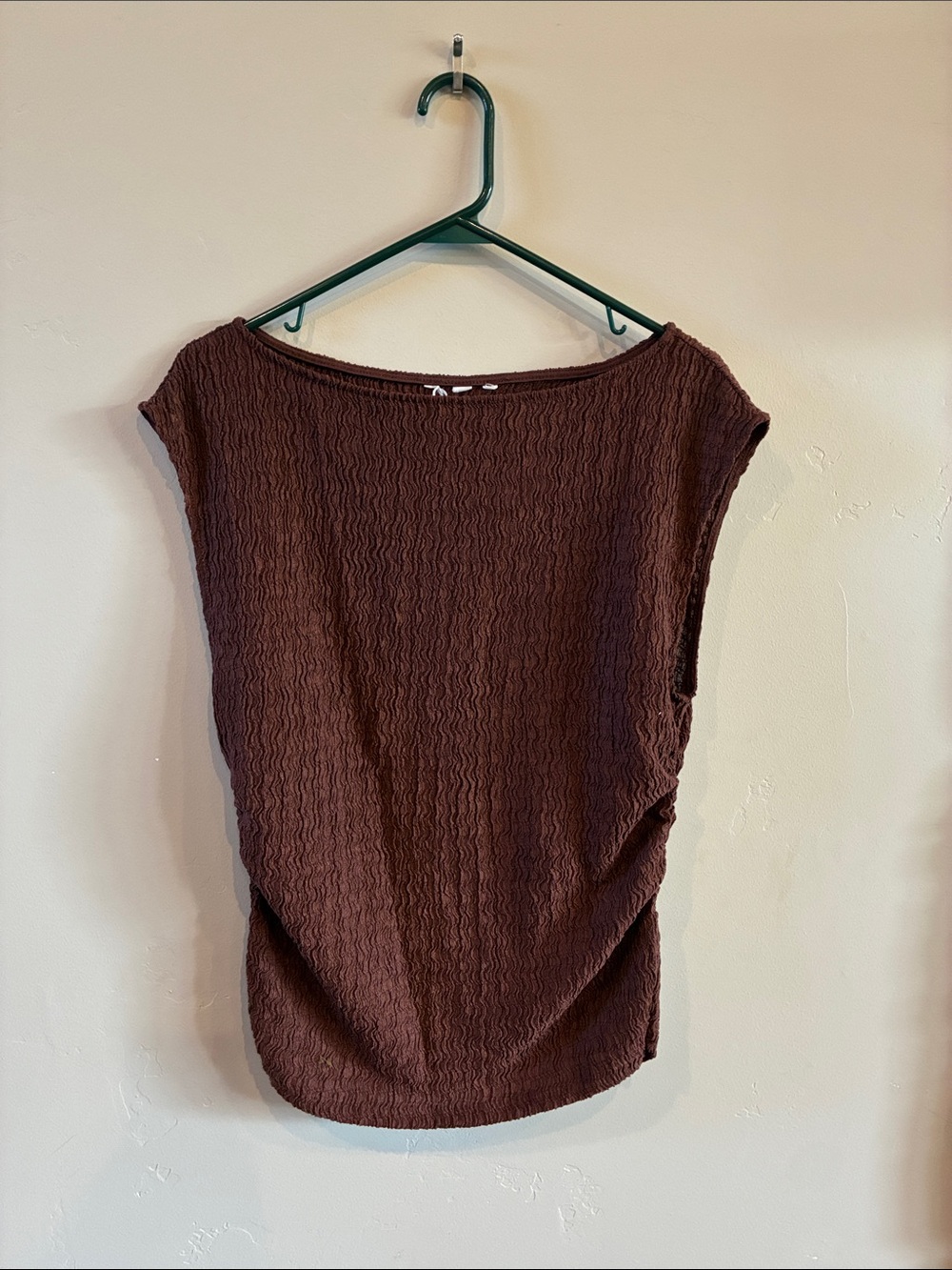 Women's Brown Textured Cap-Sleeve Top